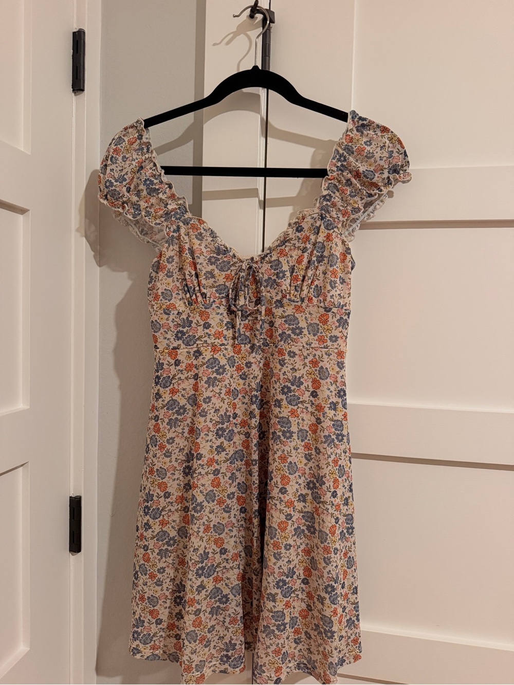 Altar'd State Cream Floral Mini Dress with Blue & Orange Flowers